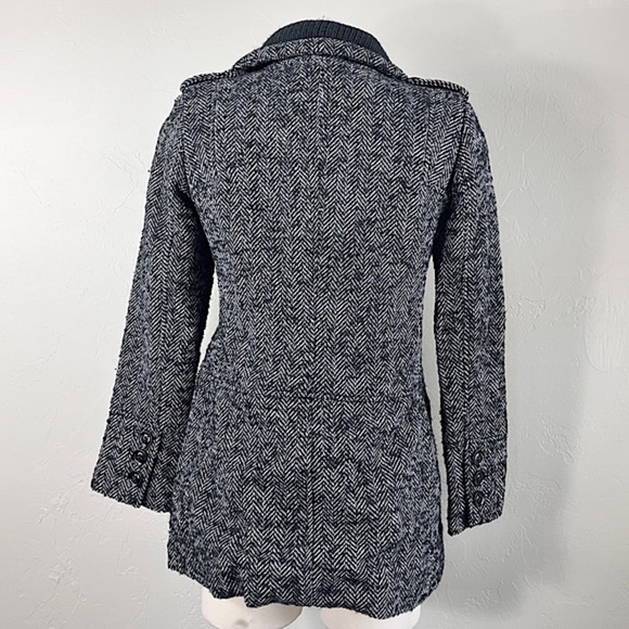 Guess Herringbone Wool Blend Pea Coat Black and White Size Large - Picture 5 of 9